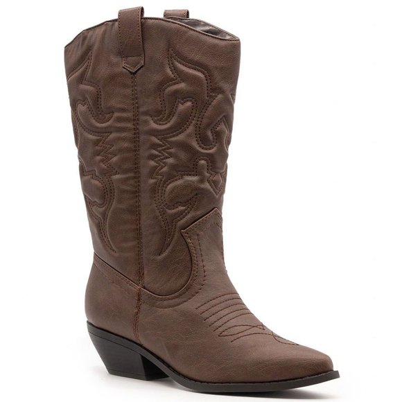 New Tan Brown Western Cowboy Mid-Calf Boots - Picture 1 of 3